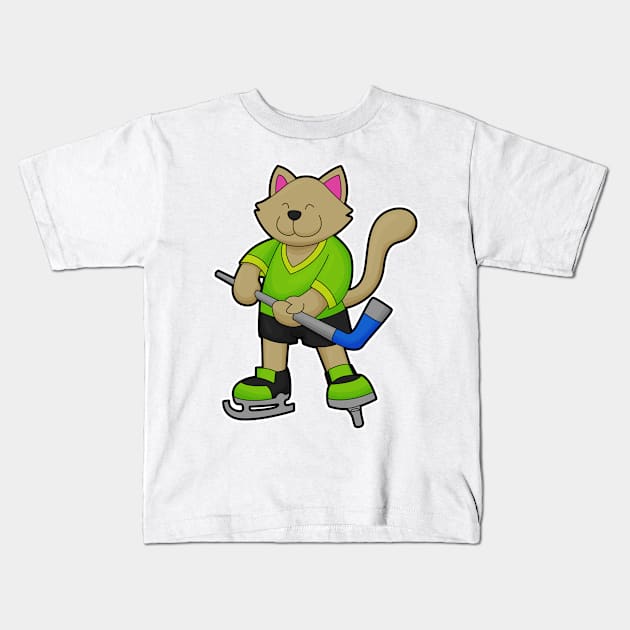 Cat at Ice hockey with Ice hockey stick Kids T-Shirt by Markus Schnabel